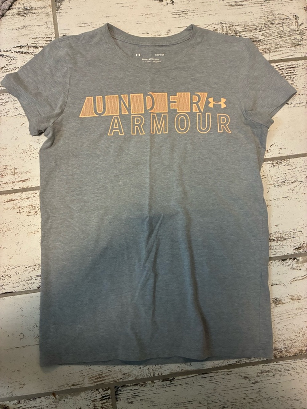 Under Armour Light Gray Tee with Pale Peach Logo